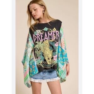 Zutter Dreamer 1974 Leopard Tiger Graphic Patchwork Kimono Sleeve Top festival